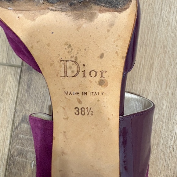 Y2K 🌟CHRISTIAN DIOR🌟 SUEDE PATENT LEATHER OPEN TOE SLING BACK HEEL PURPLE 38.5 - Picture 12 of 13